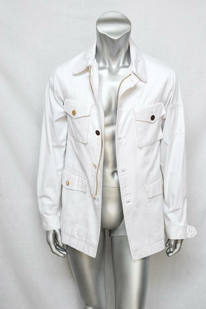 YVES SAINT LAURENT RIVE GAUCHE White Denim Jean Jacket Gold