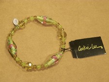 COOKIE LEE GENUINE CRYSTAL STRETCH BRACELET GREEN w/ ROSES NEW WITH TAG