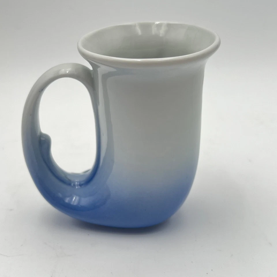 Caneca golfinho 3D vintage vida marinha oceano azul e branco cerâmica cabo de barbatana cauda - Imagem 3 de 4