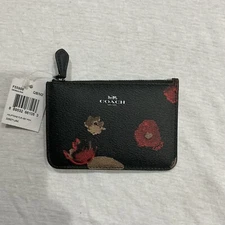 Coach F55999 Handpainted Floral Leather Keychain Coin Key Pouch QB/BLACK