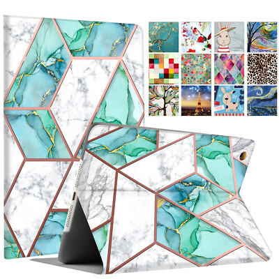 iPad 10.2'' 9th 8th 7th Gen 10.9 Pro 9.7 11 10.5 Printed Folio Case Marble Green