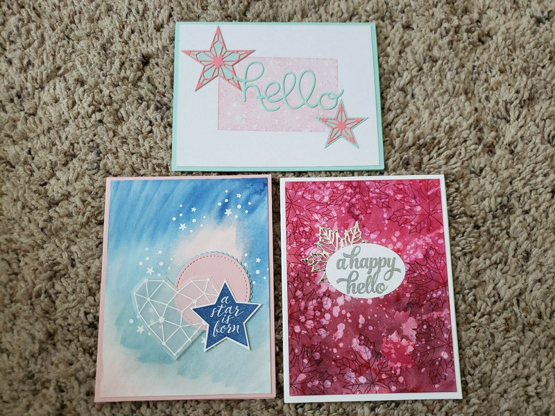 3 Handmade Stampin Up Greeting Cards, Twinkle Hell, Bokeh, Colorful Season, Star