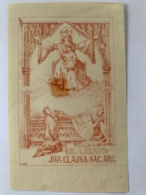 Ex-Libris Alsace Ch. Wolff for Jos. Clauss, 119 x 77 mm, Glue Trace