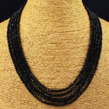 155.00 Cts Natural 5 Strand Black Spinel Round Cut Beads Necklace NK 02E145