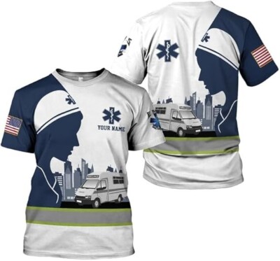 Custom Name Emergency Medical Services EMS 3D T-Shirt Full Size S-5XL