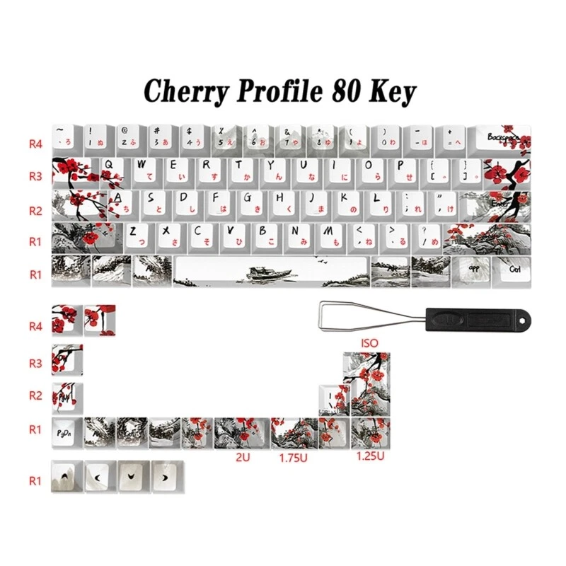 80PCS Plum Blossom Keycaps PBT Material QWERTZ AZERTY 61 64 67 68 Keyboard Keys - Image 4 of 4
