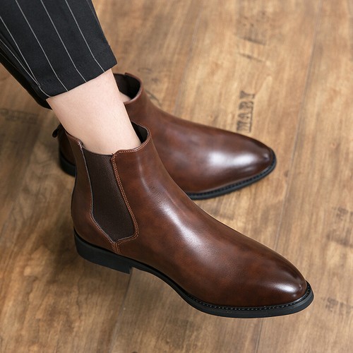 Mens Chelsea Boots Ankle Faux Leather 