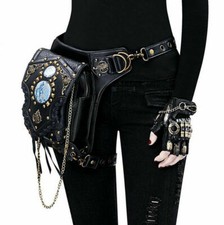 Steampunk Leather Gothic Waist Rivets Zipper Fanny Pack Motorcycle Drop Leg Bag