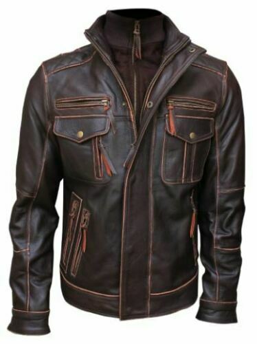 MENS VINTAGE CAFE RACER MOTORCYCLE BIKER LEATHER JACKET - Bild 1 von 5