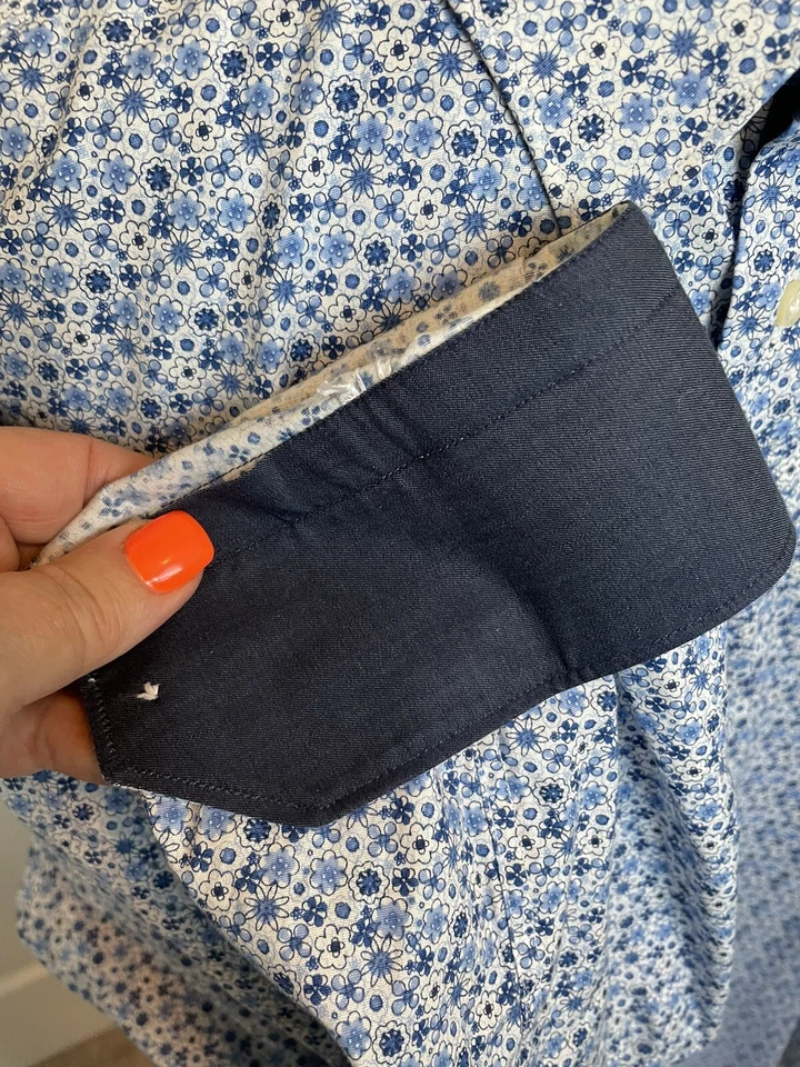 CAMISA HOMBRE 2XL ED CAMICERIA LINEA DORADA BARCELONA AZUL(S) FLORAL MANGA LARGA-USADA EN EXCELENTE ESTADO Foto 2 de 4