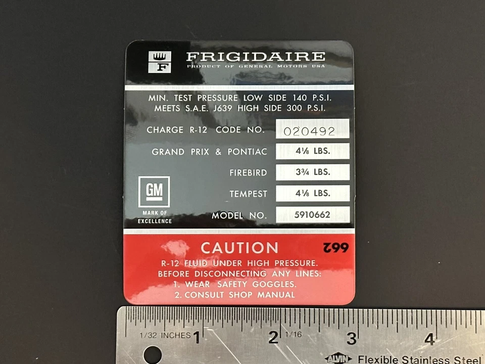 1968 69 Pontiac Gto Firebird Frigidaire AC Compressor Decal [CORRECT!] - Изображение 2 из 4