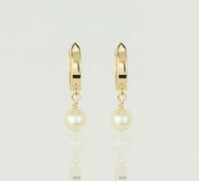 14k Yellow Gold Freshwater Pearl Huggie Dangle Earrings