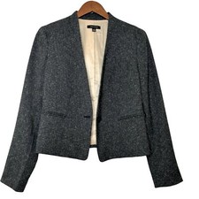 Ann Taylor Tweed Blazer Collarless Size 4 Cropped Dark Gray Career Academia EUC