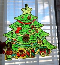 Vintage Christmas Tree Stained Glass / Suncatcher