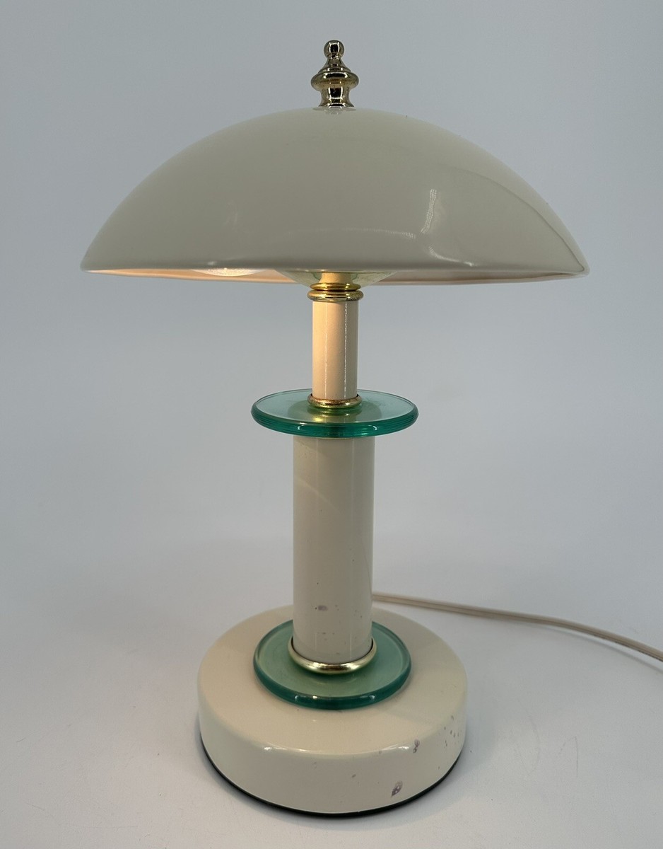Vintage Ivory White Cream Metal Table Lamp Mushroom Dome UFO 12