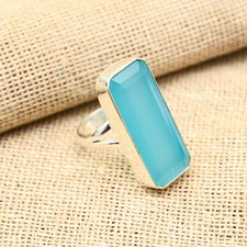 Blue Chalcedony Gemstone Handmade 925 Sterling Silver Ring Jewelry