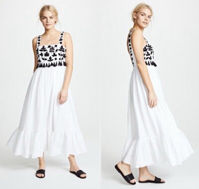 Carolina K Terry Embroidered Midi Dress | Black / White | Size XS
