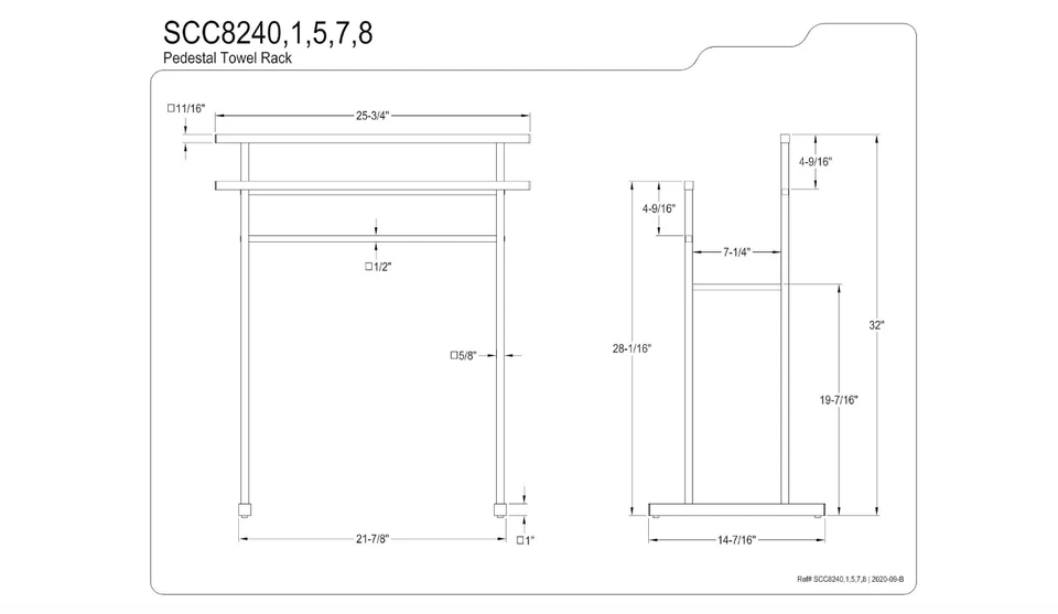 Toallero de construcción de acero pedestal de latón KINGSTON SCC8241, cromo pulido Foto 3 de 3