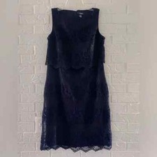 Chaps Navy Lace Sleeveless Sheath Dress Easter Derby Wedding Cocktail Preppy
