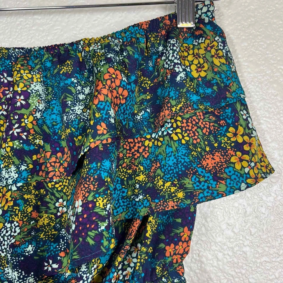 Mameluco Blu Moon sin tirantes colorido volante floral para mujer talla 1” Foto 3 de 4