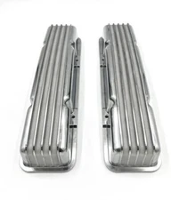 Small Block Chevy Polished Aluminum Finned Short Valve Covers 350 SBC W/O Holes