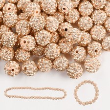 Rhinestone Clay Beads 100pcs 10mm Round Shamballa Disco Ball Gold Champagne