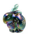 Green Fenton Glass Amethyst Carnival Hand Decorated Bunny and Signed Label HTF