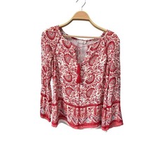 Tory Burch 100% Silk Paisley Boho Tunic Blouse Red Ivory Women’s Size Small