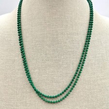 Vintage 90s Emerald Green Beaded Double Strand Necklace Handcrafted Mala Jewelry