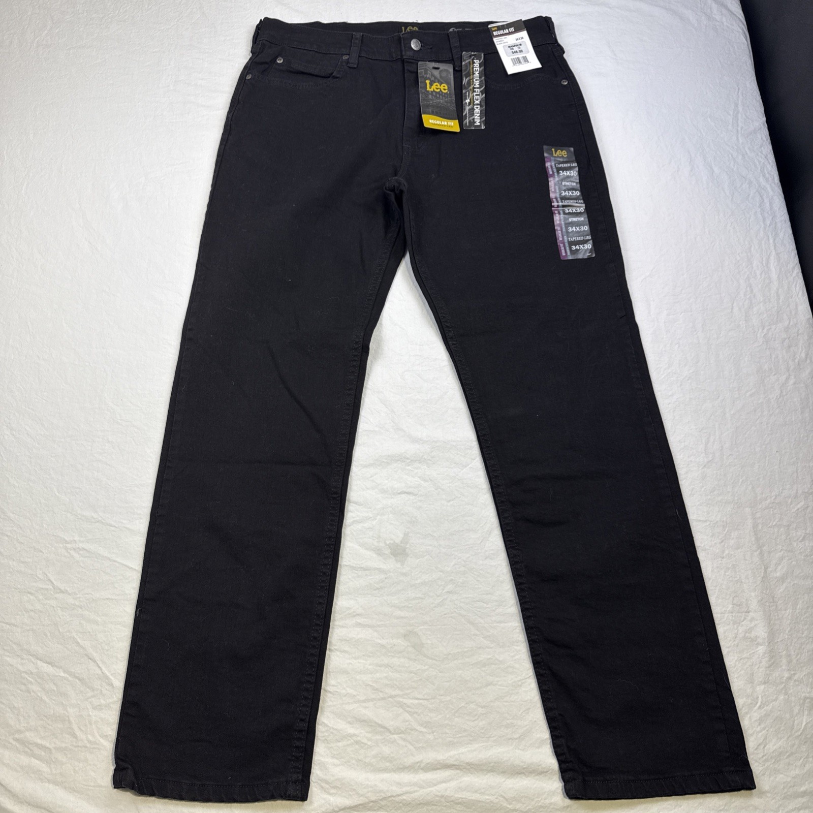 's 34/30 Black Denim Regular Fit Tapered Leg