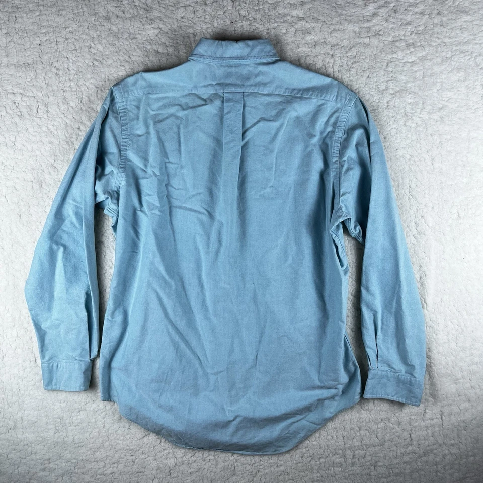 Camisa De Colección Años 90 Ralph Lauren Para Hombres L 16 35 Azul Abotonada Carne Pony Cambray Foto 2 de 4