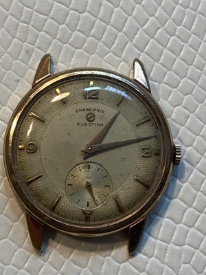 1950 38MM ''Grand Prix'' ELECTION; 805 Cal., 17J- 3 Adj's w/ Amazing Dial! Runs!