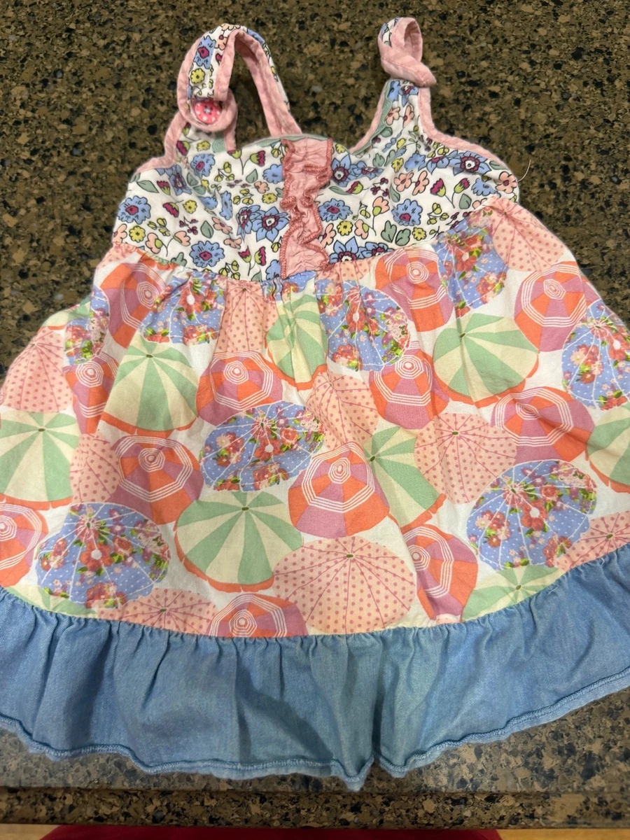 Robe Fille Matilda Jane Taille 6 - Imprimé Rayures Et Fleurs Avec Volants - Sans Manches, Genoux - Occasion Très Bon état