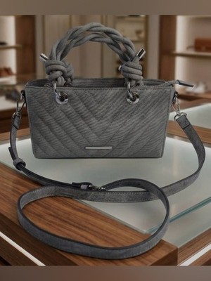 Aldo NWT Gray Denim Chevron Quilted Satchel Handbag Crossbody Twist Rope Handle
