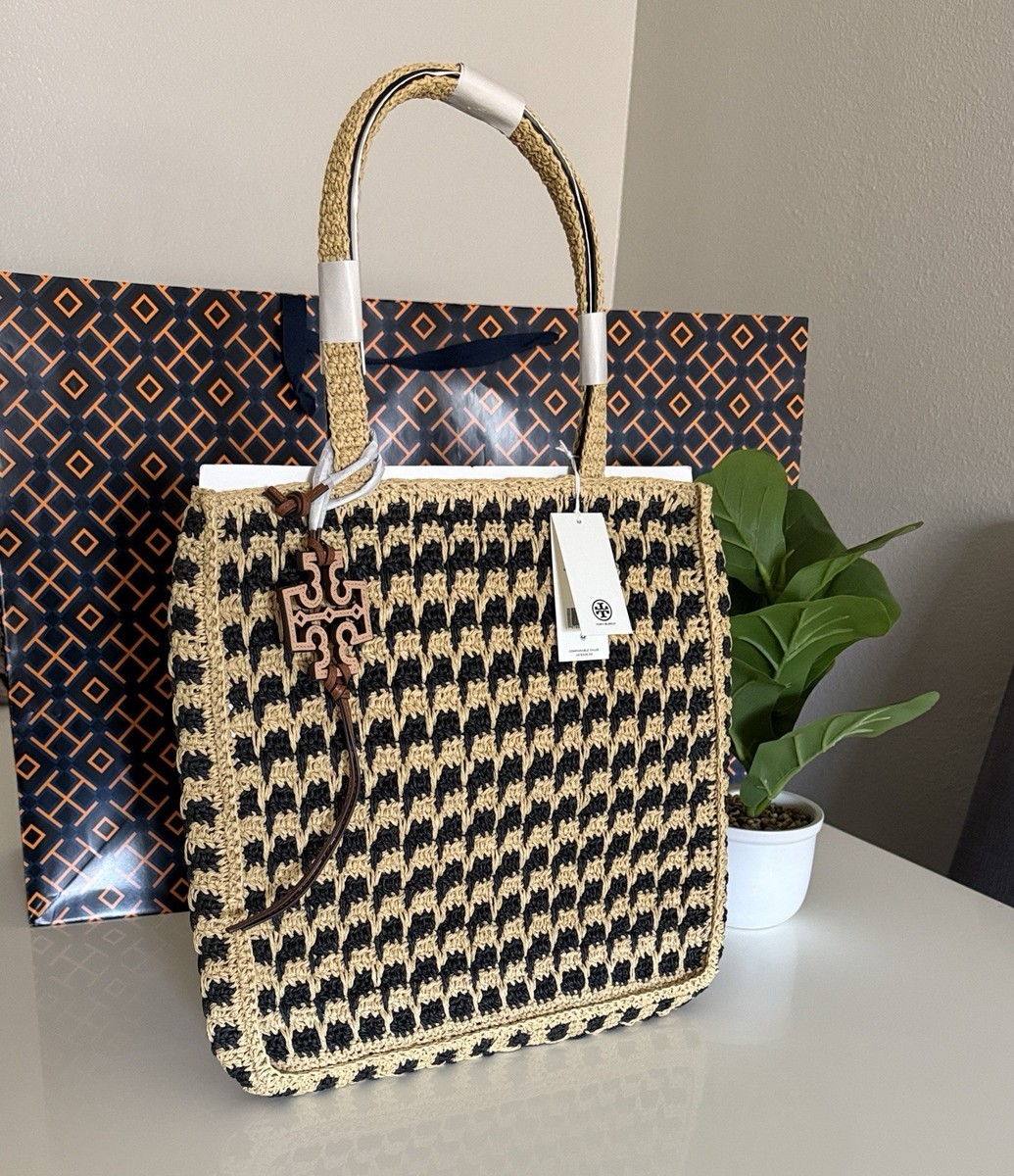 NWT , Tory Burch straw Black and tan Tote bag / black raffia | eBay