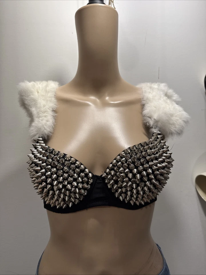 Pleasure Bound Studded Spikes Bra Lingerie Size 34B Push up Faux Leather - Image 2 of 4
