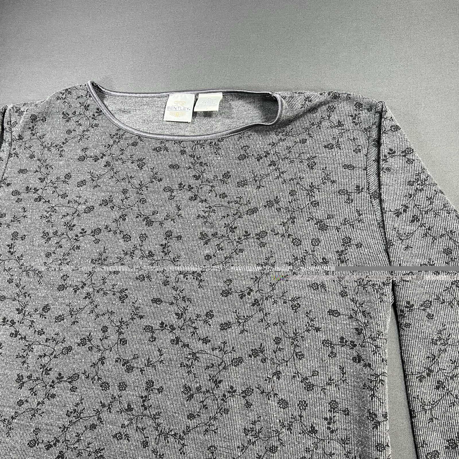 Bentley Women’s Floral Vine Knit Top Gray Black Long Sleeve XL