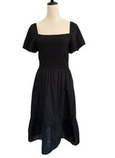 Gap Dress Womens Med Tall Black Smocked Square Neck Flutter Sleeves Cottagecore