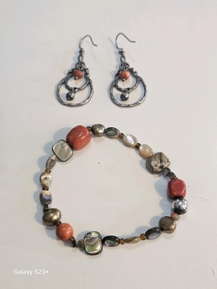 Pendientes y pulsera Silpada W1560-B1695 coral plata esterlina esponja roja naranja Foto 4 de 4