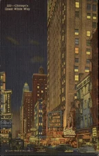 Chicago IL Great White Way night ~ signs DeMet's Candies Mills Brothers 1940s