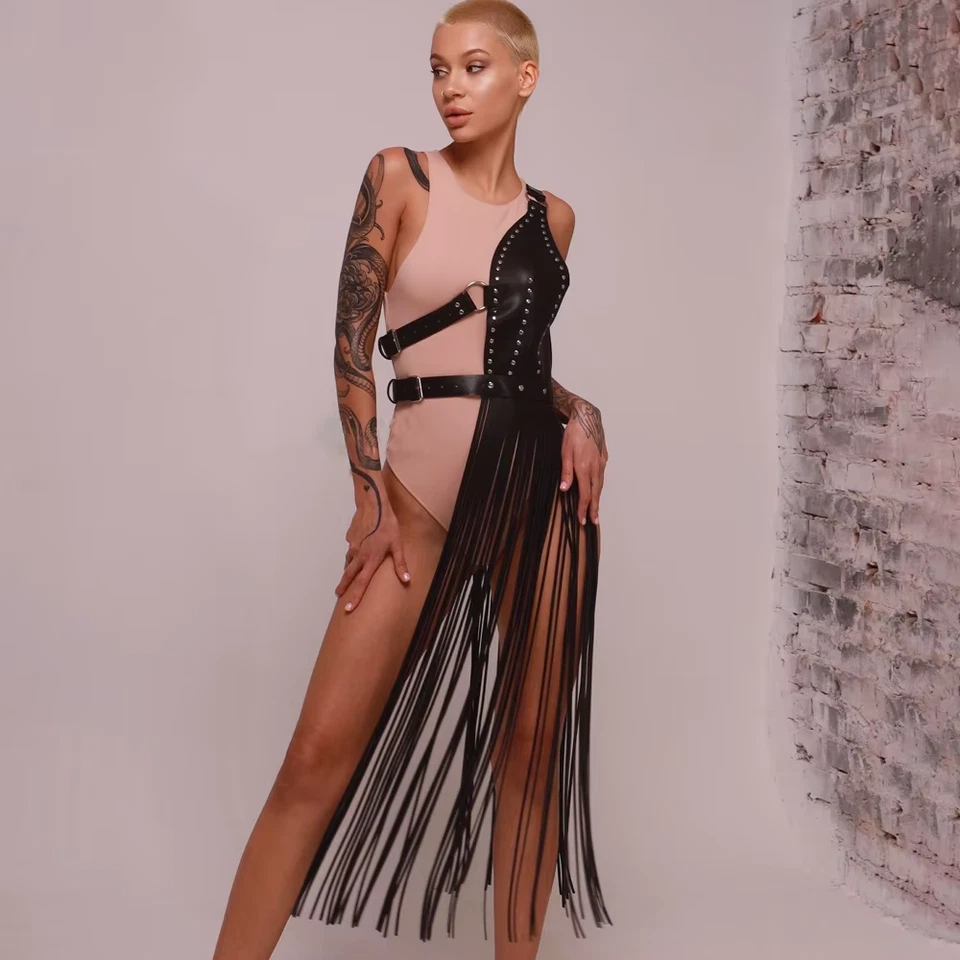 Moda Arnés Corporal Cuero Lencería Mujer Body Falda Arnés Bondage Lencería  Foto 2 de 4