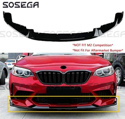 For BMW F87 M2 2016-18 CS-Style 3Pcs Front Bumper Lip Chin Splitter Glossy Black
