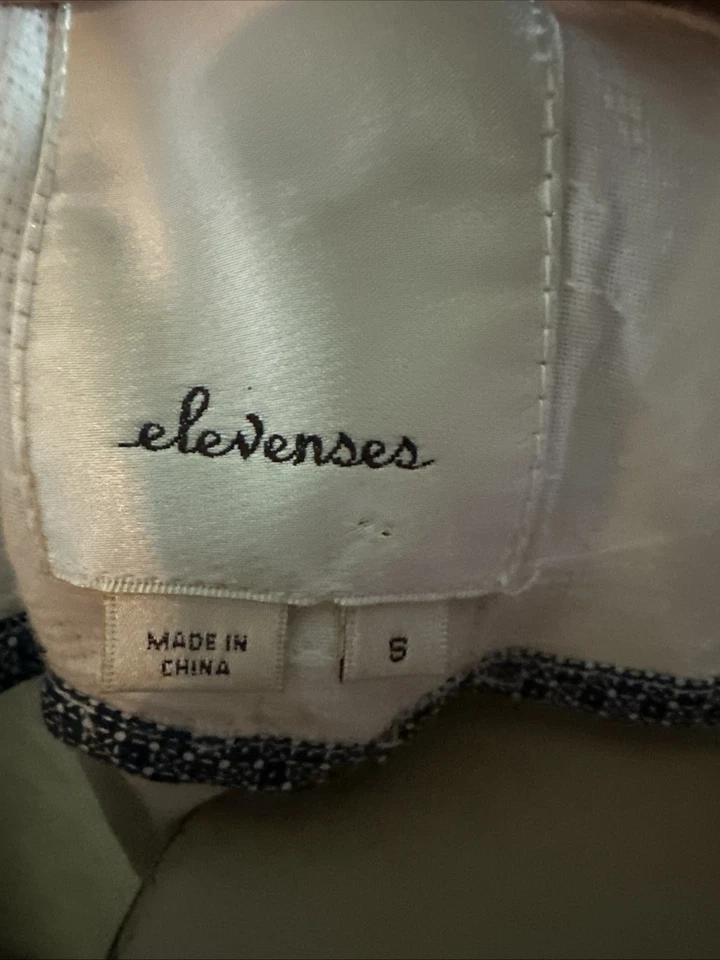 Bata/abrigo Anthropologie Elevenses azul/blanco a rayas talla S lino brillante Foto 2 de 4