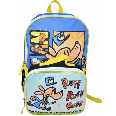 Large Backpack - Dogman Dog-Man Ruff Blue w/Lunch Bag 16'' School Bag Case NEW