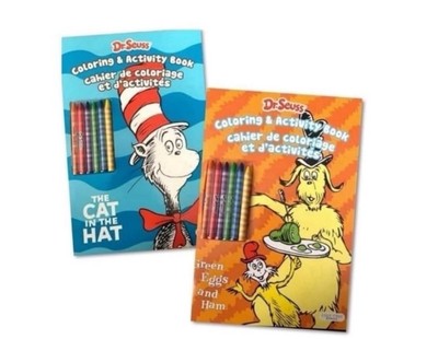 New 2pc Dr. Suess Coloring & Activity Books With Crayons. Ages 3+