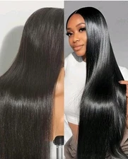 Lace Closure Wig,bone Straight Wig 5x5 Closure 28inches Long BLACK Glueless Wig