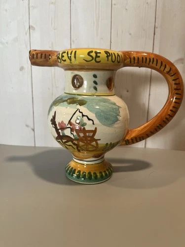 Vintage Italian Hand Painted Pottery Puzzle Jug Drink If You Can