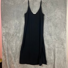 Everlande Midi Slip Dress Womens 4 Black Side Slit Minimalist Quiet Luxury