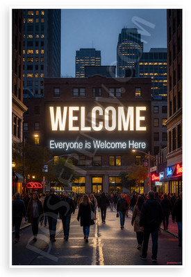 Everyone Welcome Here Cityscape Dusk 12x18 Poster