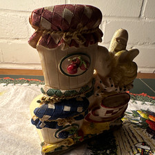 Freestanding Kitchen Roll Holder Wood & Ceramic Country Fruit Pattern.      4